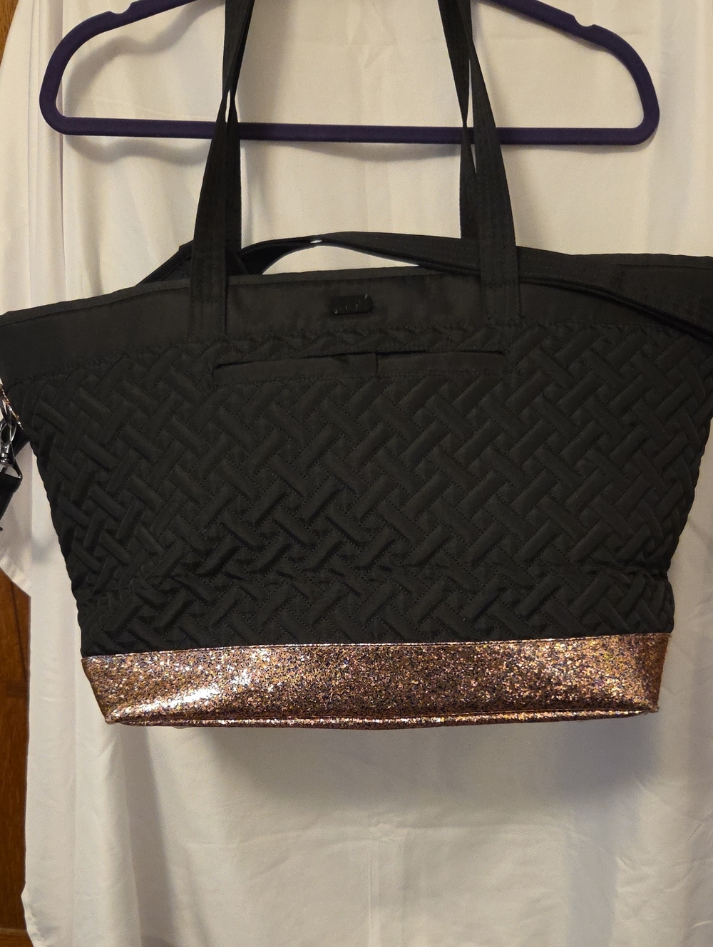 Lug Avion  Black Tote Bag with Rose Gold Glitter Base